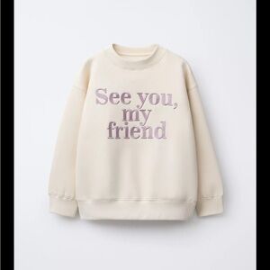 Zara Cream Sweater with Purple Text